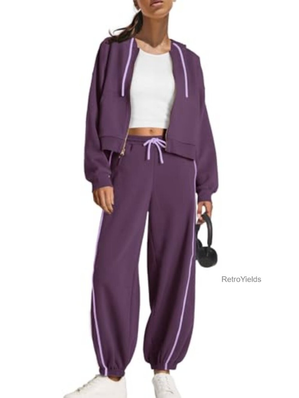 Women's 2 Piece Zip Up Hoodie & Barrel Sweatpants Lounge Set Tracksuit